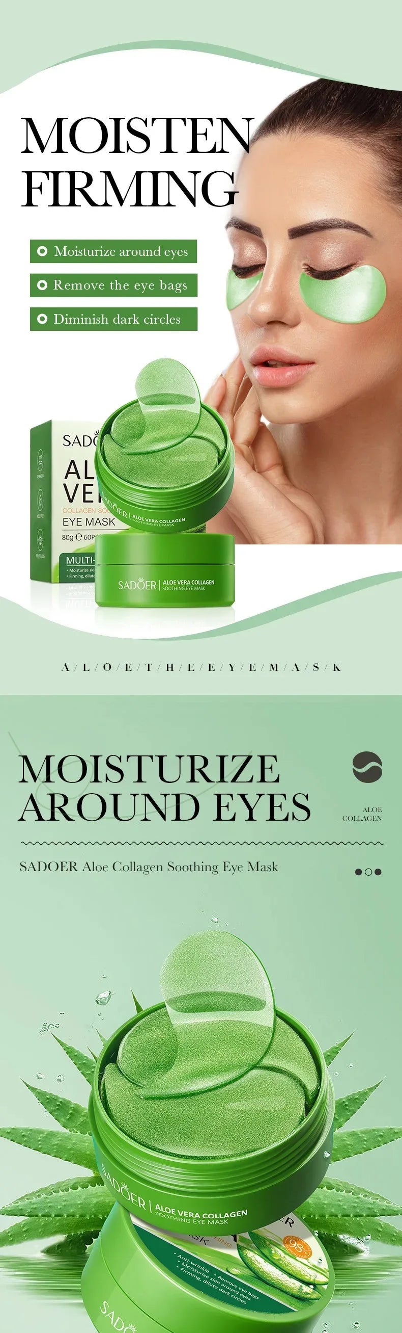 60 pçs aloe vera colágeno máscara hidratante anti rugas manchas de olhos